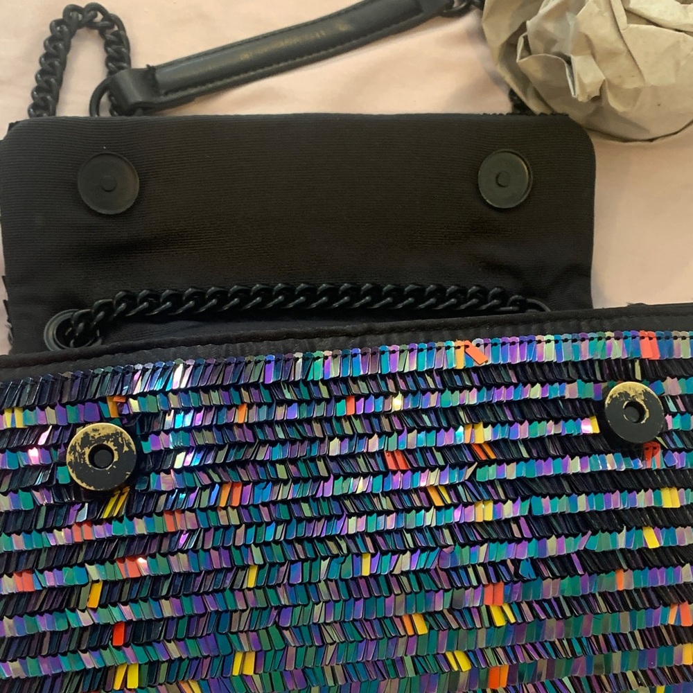 Kurt Geiger The Kensington Black Sequined Chain Crossbody Bag - Picture 4 of 9